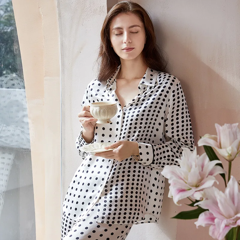 mai'son gabrielle 2021 new spring summer 100% pure mulberry silk pajamas set loungewear sleepwear for women pyjama femme 2pieces