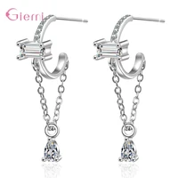 popular earring pendientes for women femme water drop white topaz 925 sterling silver long chain pierced jewelry