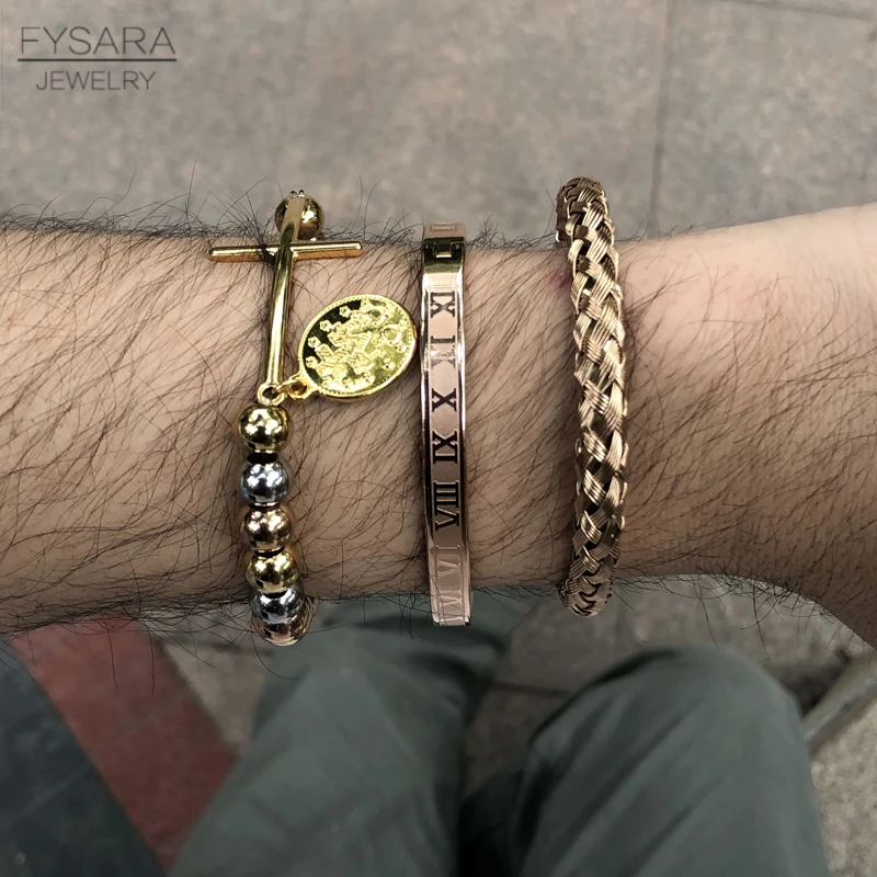 FYSARA Нержавеющая сталь Новинка! Фигурные бусины с Крест Тег Набор браслетов