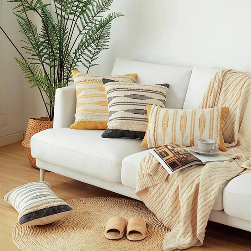 Желтые футболки в полоску с вышивкой ручной работы Накидка для подушки домашний