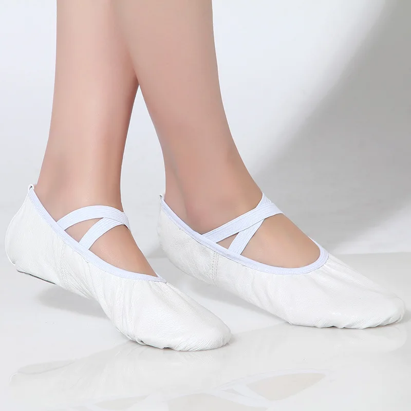 Genuine Leather Flat Slippers White Beige Red Black Salsa Ballet Shoes For Girls Children Woman Yoga Gym |