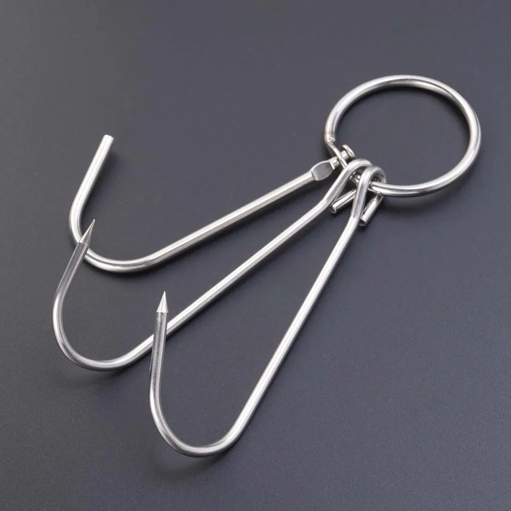 

10PCS Stainless Steel Double Hooks for Bacon Hams Meat Processing Butcher Hook Hanging Drying BBQ Grill Cooking