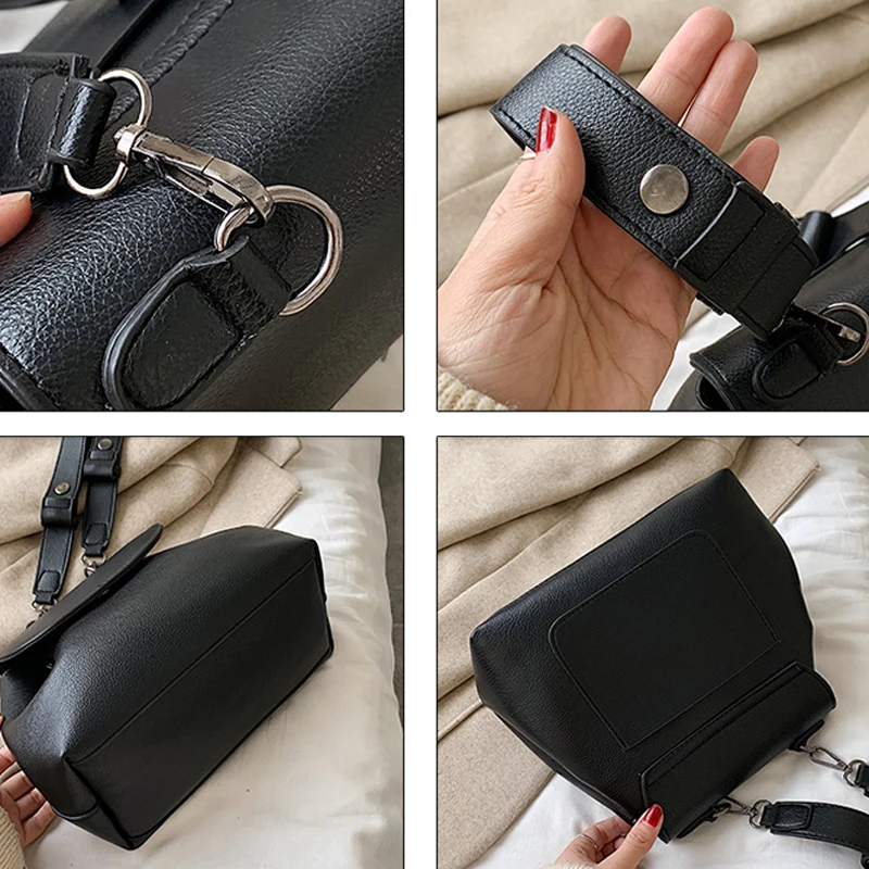 

CASMOR Women Leather Bucket Bag Fashion White Crossbody Bag Autumn and Winter Solid Color Bag Female Shoulder Bags