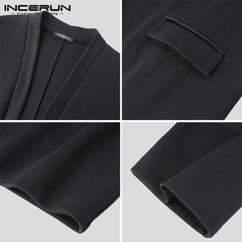 

2021 Men Cloak Coats Open Stitch Solid Color Outerwear 3/4 Sleeve Chic Streetwear Fashion Casual Trench Men Poncho S-5XL INCERUN