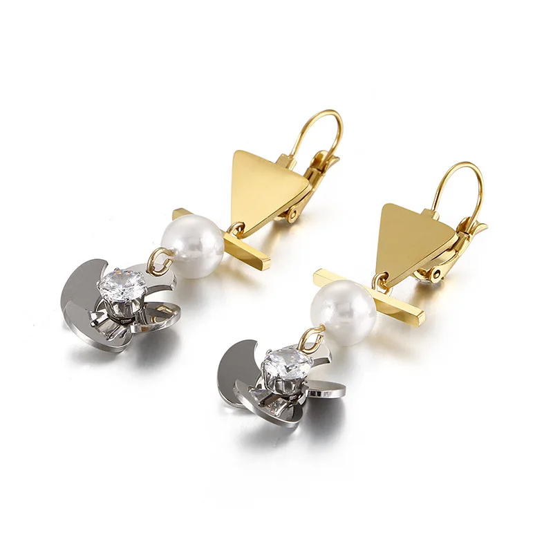 

Wholesale new titanium steel earrings ear stud fashion jewelry eardrop pinwheel earring women ewel accessories gifts 5color