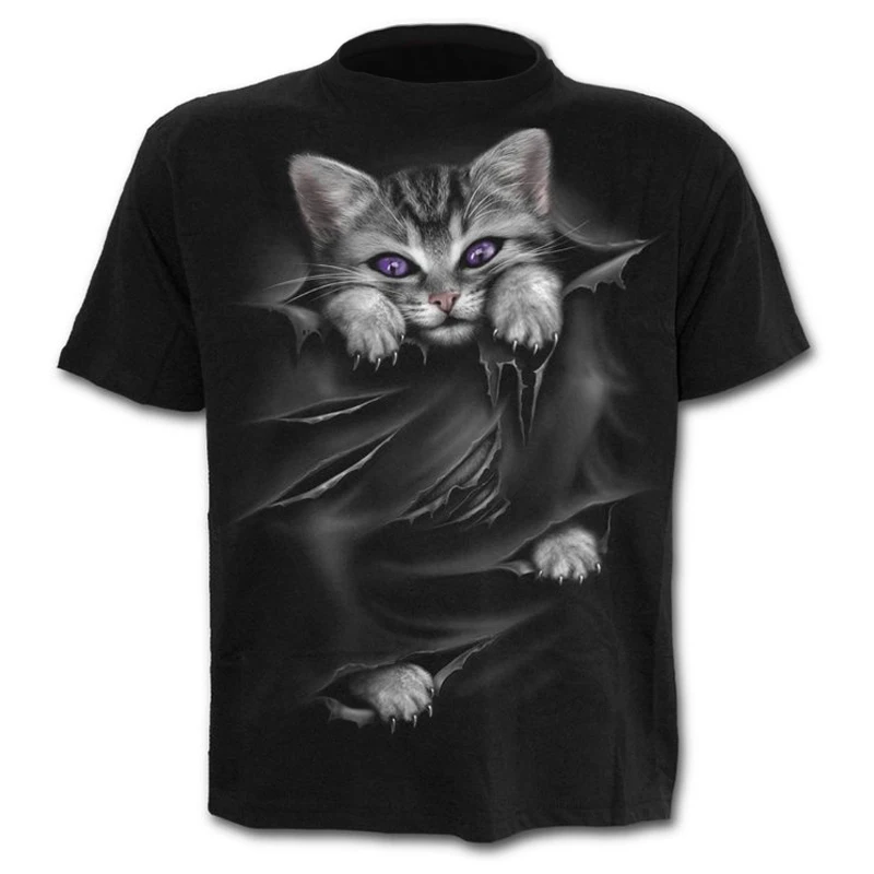 

2021 new 3D printing T-shirt printed t-shirt men's and women's t-shirt men's and women's T-shirt cartoon cat funny cat cute cat