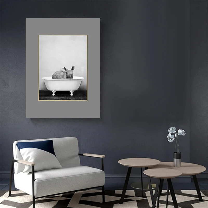 

Nordic Painting Panda Animal Wash In Bath Tub Wall Art Wall Black and White Pictures for Living Room Bathroom Washroom Decor