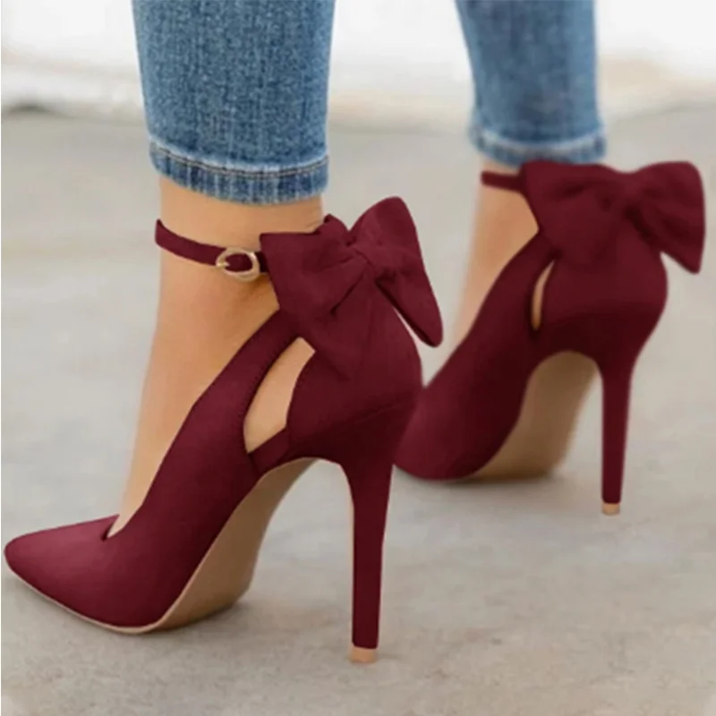 

Woman Bowknot Heels Ladies Sexy Pumps Plus Size Women Pointed Toe High Heels Ladies Buckle Strap Female 2021 Spring Fashion Shoe