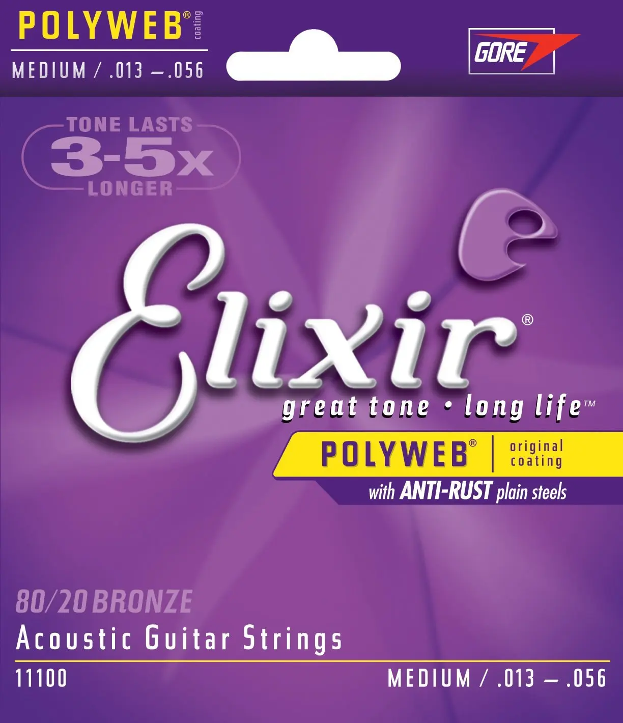 Оригинальные струны Elixir 11100 Polyweb 80/20 бронзовые для акустической гитары. 013 . 056