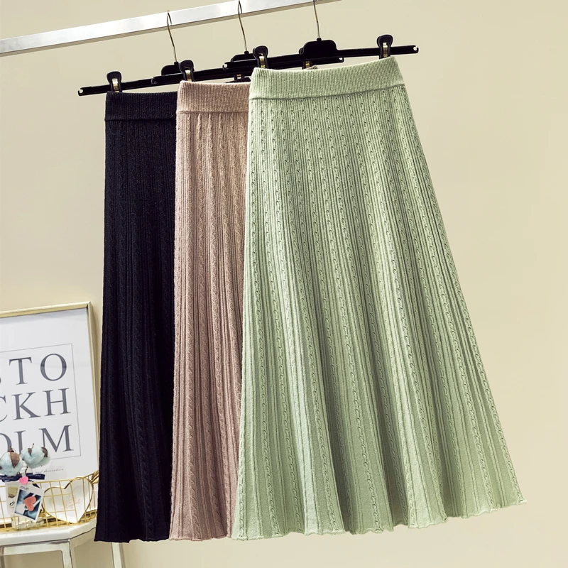 Вязаная женская юбка осенняя и зимняя с свитером дикая длинная секция Высокая