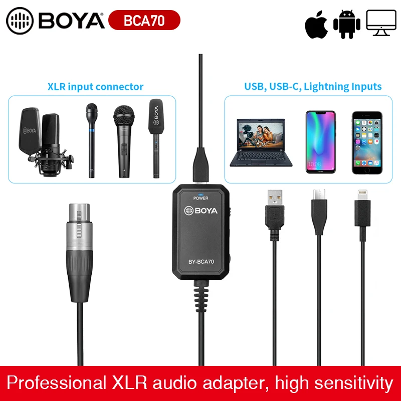 

BOYA BY-BCA70 XLR к Lighting Type-C USB аудио адаптер кабель для iPhone 11 HUAWEI Android смартфона ПК микрофона аксессуары