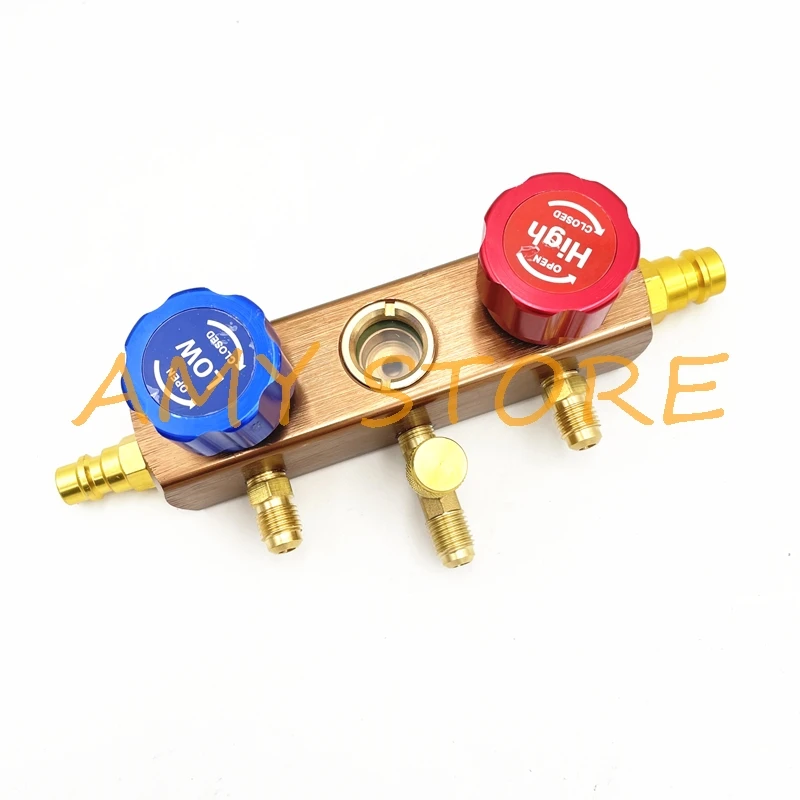 

1/8"BSP-11mm Car Home Air-Conditioning Meter Freon Pressure Gauge Refrigerant Double Meter Knob Valve Body Accessories w Hook