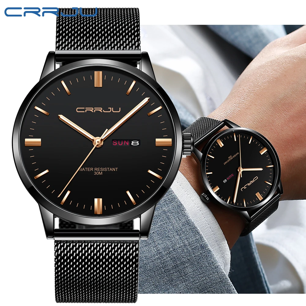 

Мужские часы CRRJU классические деловые тонкие водонепроницаемые кварцевые наручные часы повседневные часы с отображением даты календарь ...