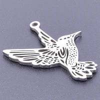 stainless steel filigree trochilidae charm for jewelry making bird pendant charm animal components diy necklace earring supplies