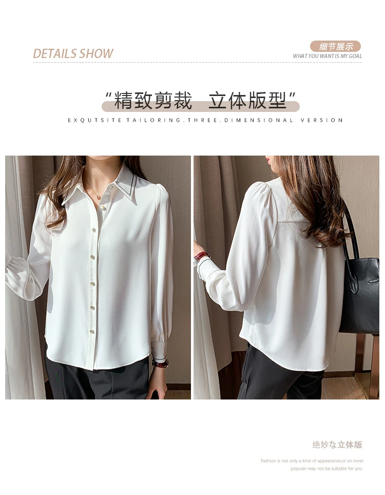 

Houthion Women's Blouses Summer Shirt Fashion Blouse Lapel Chiffon High-end Top Comfortable Casual New Long-sleeved Tops