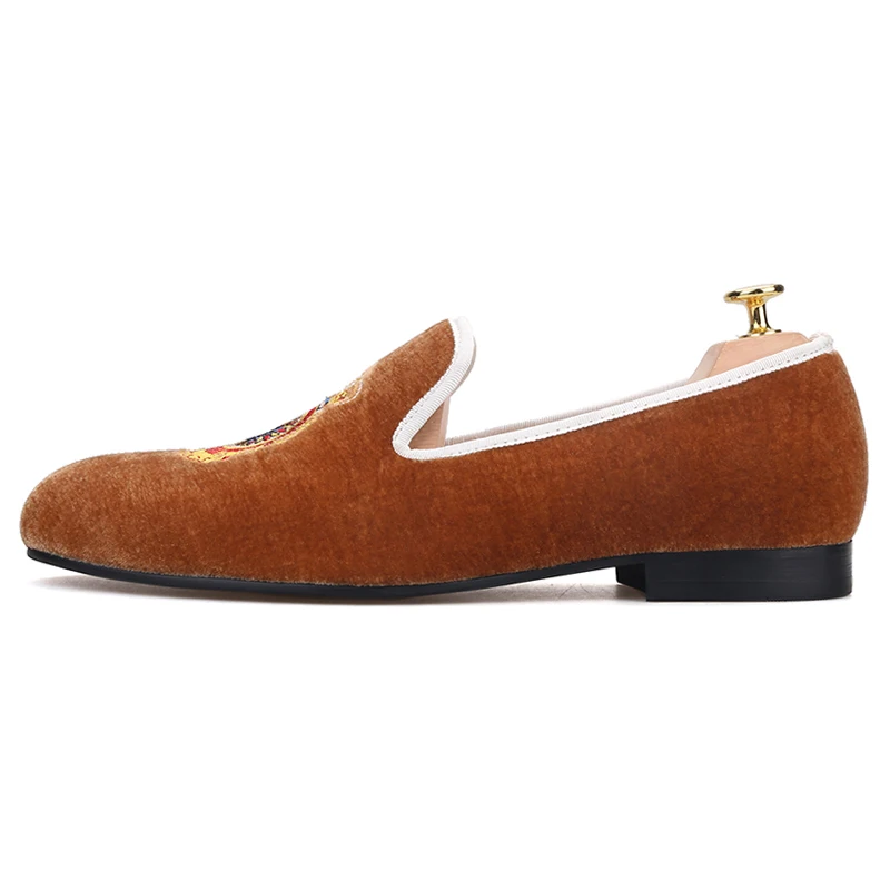 Мужские вельветовые туфли Piergitar коричневые Лоферы ручной работы с вышивкой