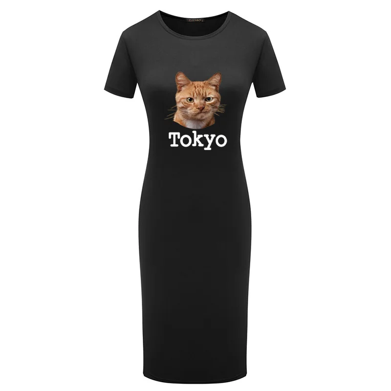 

Plus Size Bodycon Dress Sexy Party Women Summer Short Sleeve Kawaii Cat Print Pencil Dresses Vintage Female Loose Vestidos