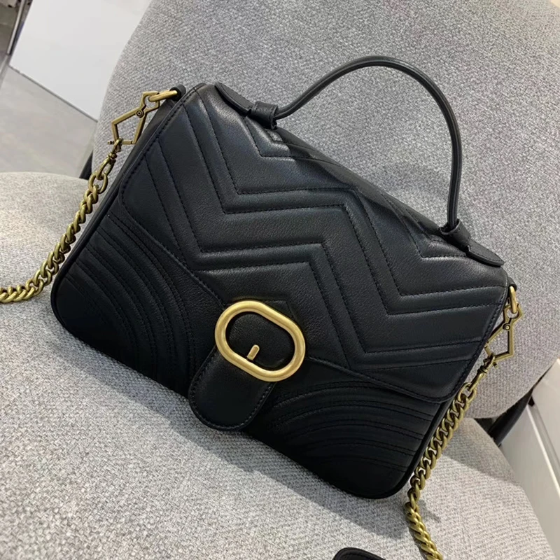 

Classic double g wavy postman bag Marmont Love Chain Bag Mini Leather cross arm portable GG women's bag