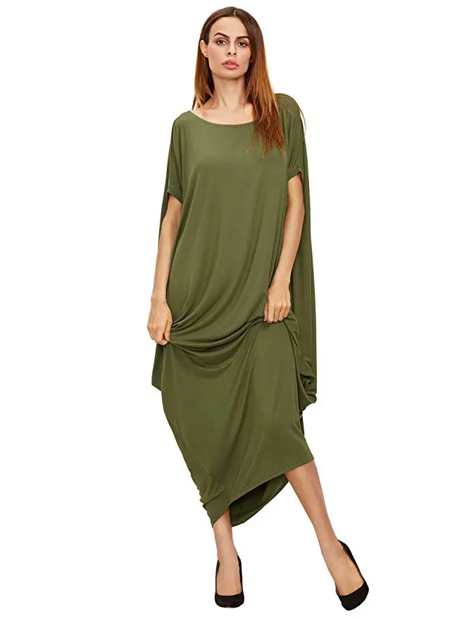 

Summer Casual Half-sleeved Plus Size Loose Dress Solid Color Pleated Long Skirt