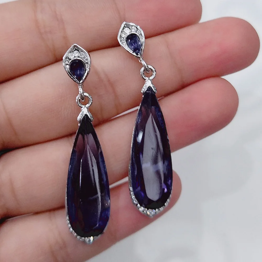 

Creative Retro Blue Crystal Drop Earring Classic Vintage Lady Dangle Earrings Fashion Jewelry for Women Party Best Gift