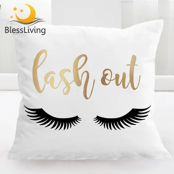 BlessLiving Eyelash Pillow Cover Gold Black Cute Eyes Pattern Cushion Cover Funny Pillow Case for Fashion Girls 45x45cm Dropship 1