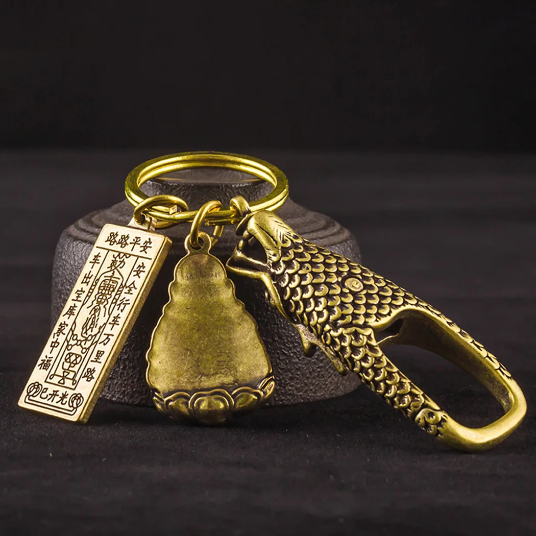 

Retro Brass Dragon Figurine Statue Keychain Ornament Home Desk Decor Dragon Head Keychain Bronze Pure Brass Solid Peace Buddha S