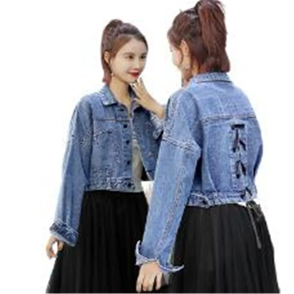 

Весенне-осенняя Новая модная повседневная женская Свободная короткая джинсовая куртка на пуговицах с отворотом, одежда, ковбойские топы, п...