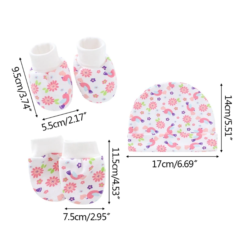 

Baby Cartoon Anti-scratch Gloves Hat Foot Cover Set Handguard Cotton Mittens Beanie Cap Socks Kit for Infant Newborn Headwear Ni