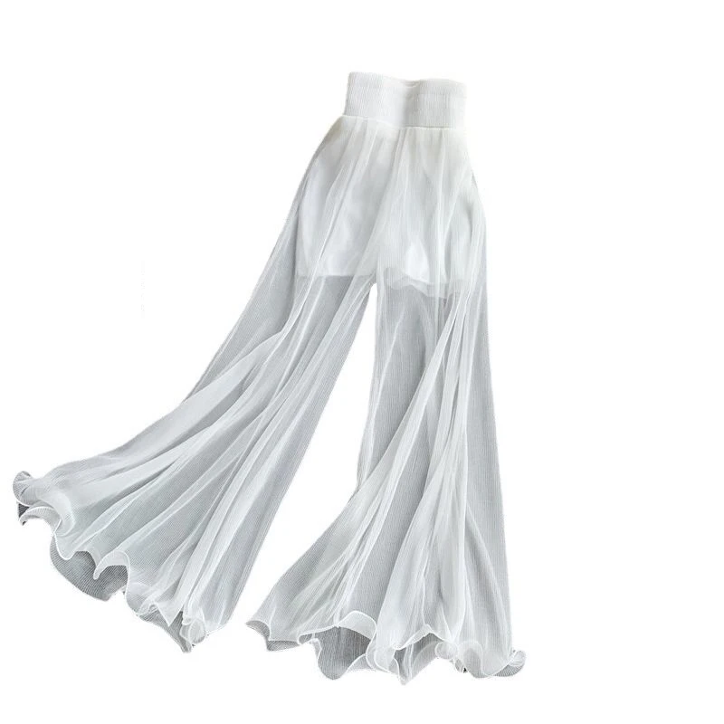 

Брюки женские с широкими штанинами, повседневные драпированные прямые брюки из сетчатой ткани, с высокой талией, из ледяного шелка, весна-ле...