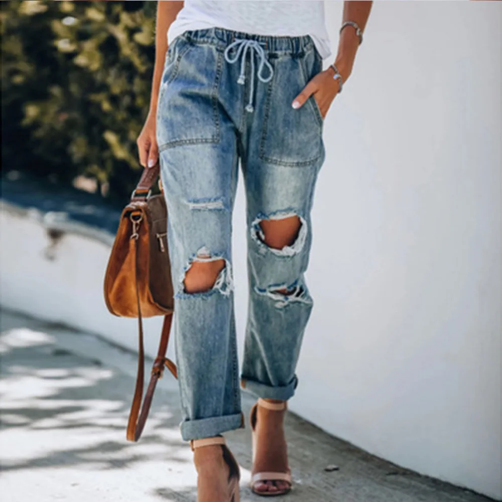 

2020 Autumn New Ripped Lace-up Faded Trousers Jeans Women Clothing (High Top Quality)Up to 50%OFF