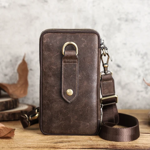 CONTACT'S FAMILY Кожаная винтажная мужская поясная сумка для телефона для iPhone 16, 15, 14, 13 Pro Max, поясной ремень, дорожная сумка, чехол для мобильного телефона