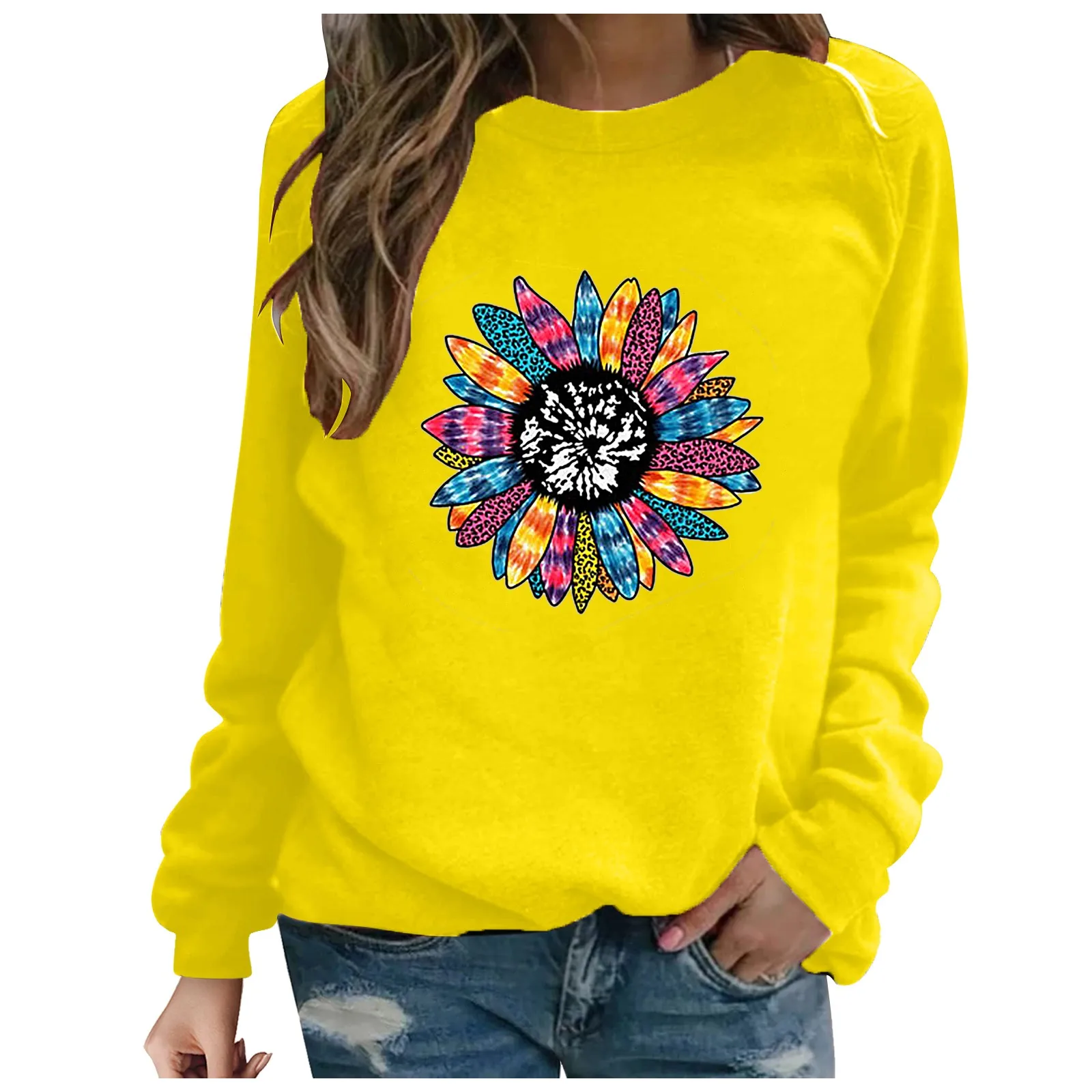 

2021 spring Women's Fashion Casual Fun Print Round Neck Sweater Loose Sports Tops Pullover t-shirt Fashion tees tops