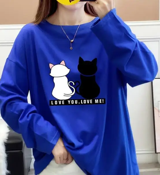 

Women's long-sleeved T-shirt Cartoons round-neck Korean loose casual tops