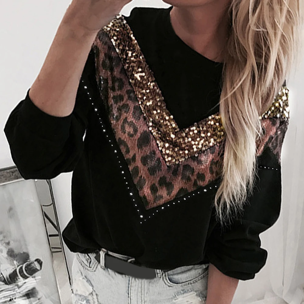 Модная Повседневная леопардовая шикарная Женская толстовка с длинными рукавами