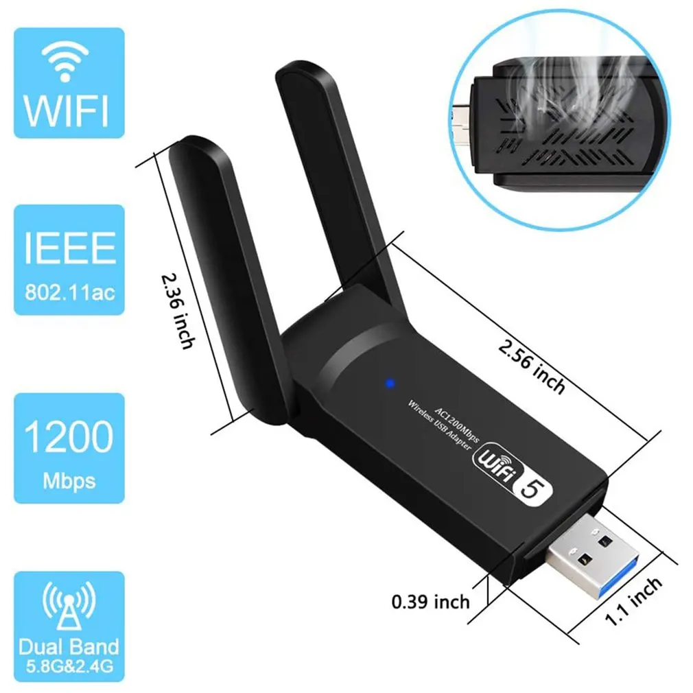 

AC 1200Mbps Long Range USB WiFi Adapter 2.4G / 5GHz USB 3.0 Windows XP / Win7 / 8 / 8.1 / 10 Mac OS 10.4-10.12.5 WiFi Antennas