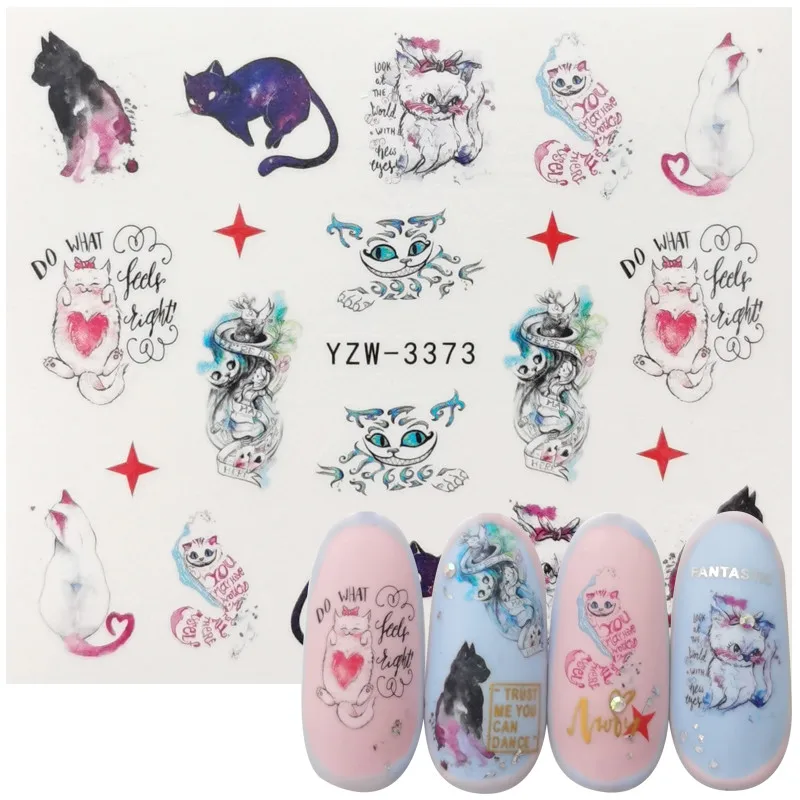 

2023 New Designs Lovely Water Transfer Nails Art Sticker Cat Patterns Nail Wraps Sticker Watermark Fingernails Decals