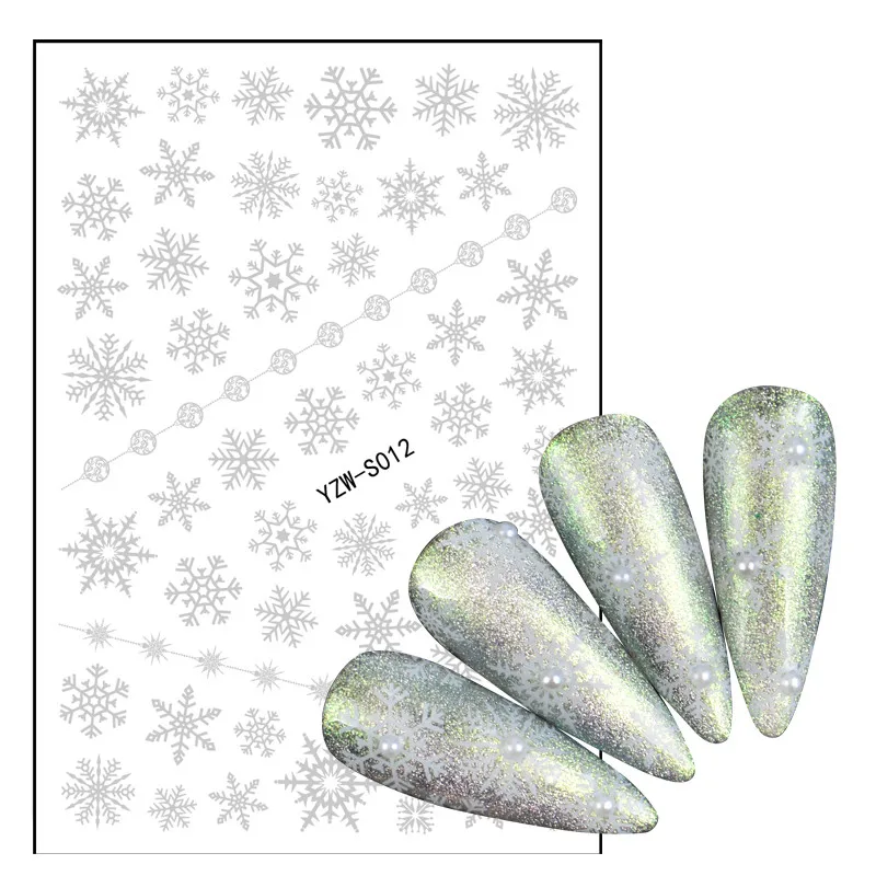 

1 Sheet Snowflake Nail Art Stickers 3D Christmas Designs Adhesive Sliders For Nails Foil Decals Manicure Decorations