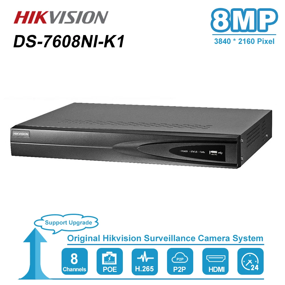 Hikvision встроенный 8CH NVR H.265 4K 8MP HDMI/VGA ONVIF Plug and Play сетевой видеорегистратор IP камера CCTV система DS-7608NI-K1
