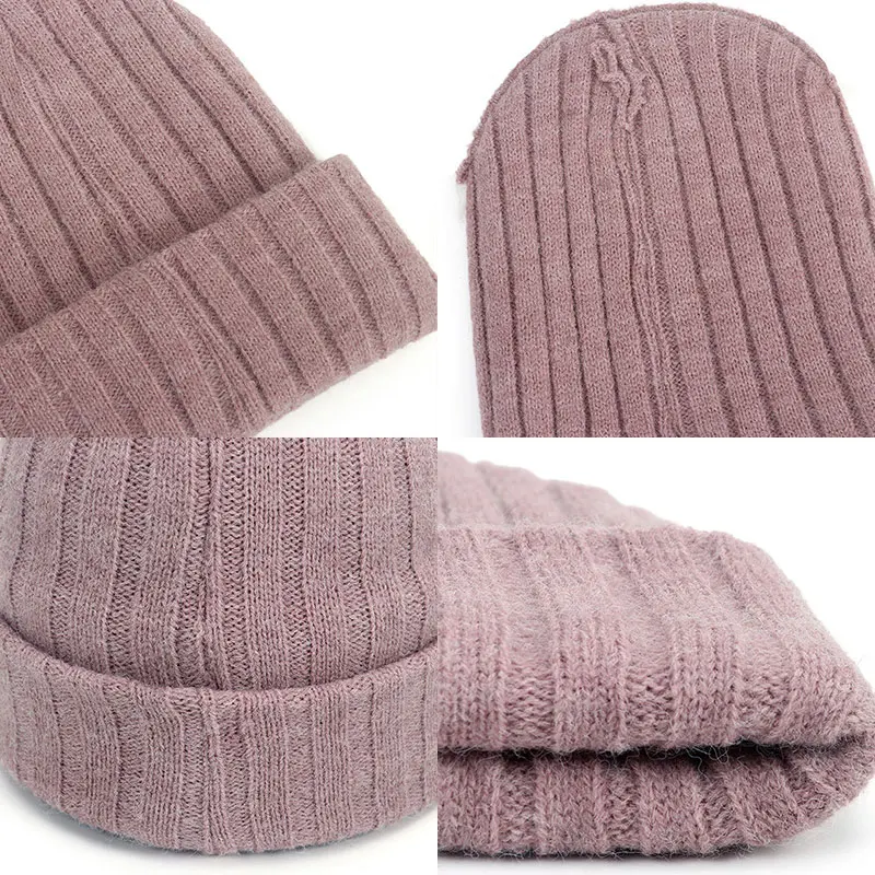 

New Winter Solid Color Wool Knit Beanie Women Fashion Casual Hat Warm Female Soft Thicken Hedging Cap Slouchy Bonnet Ski