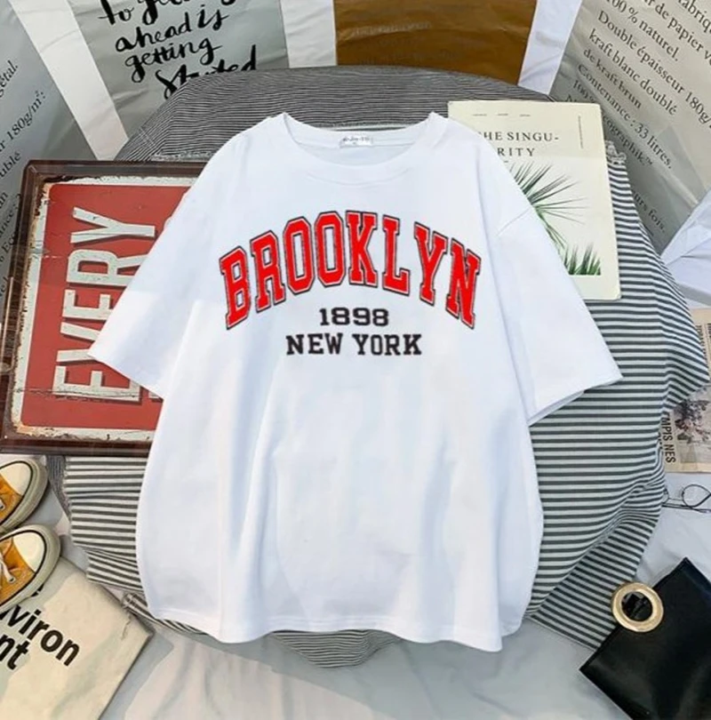 

Summer Harajuku Women’s T-shirt BROOKLYN Printed Cotton Top Round Neck Unisex Streetwear Personalized Tee Short Sleeve Top