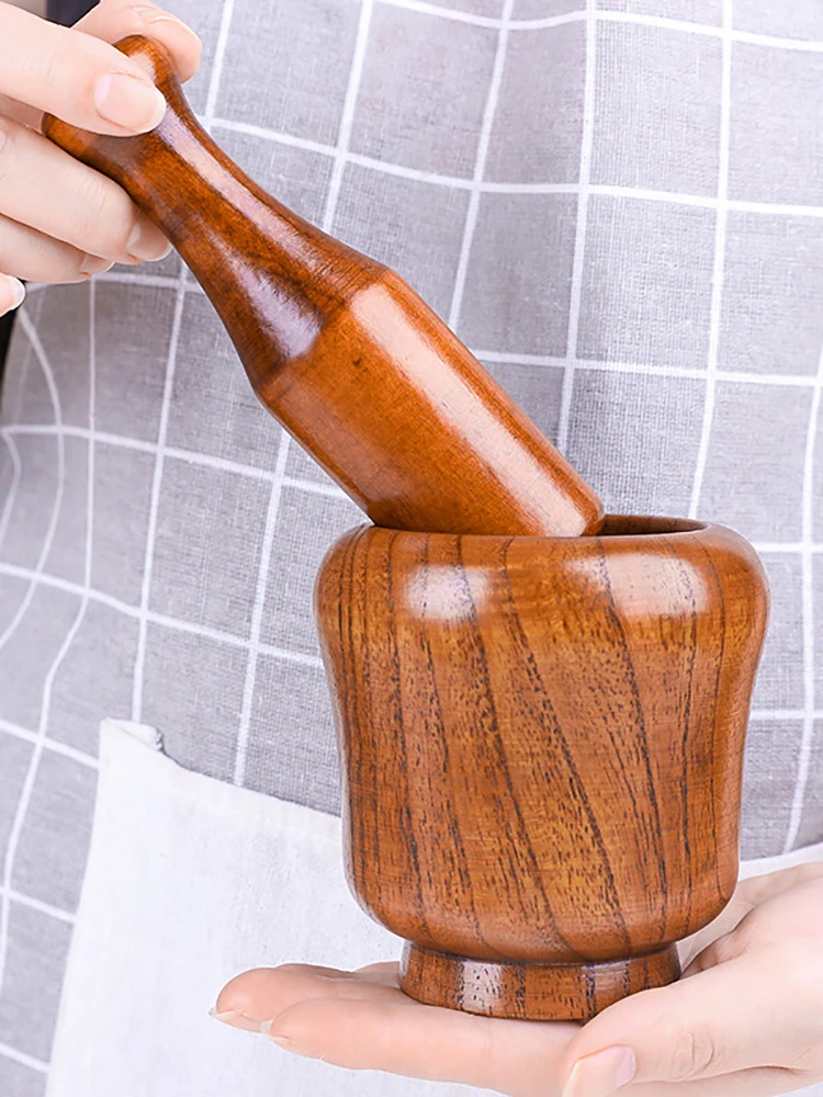 

Solid wood garlic pounding device, beating bowl, grinder, creative mask pot, household pounding ginger pot, wooden manual garlic