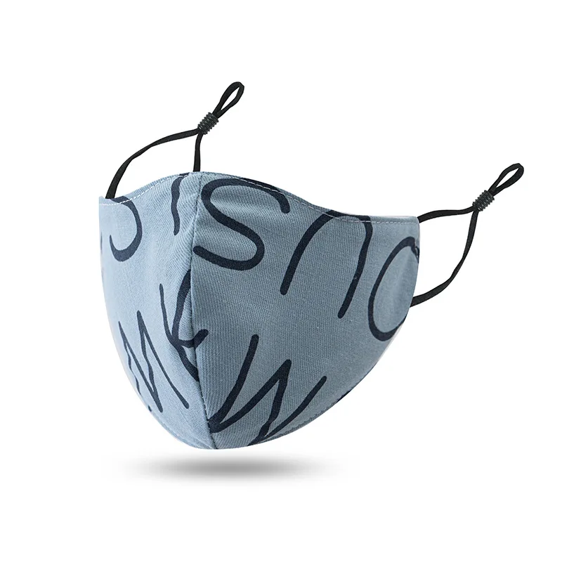 

Adult Fashion Women Men English Letter Print Face Mask Dustproof Breathable Adjustable Ear Buckle Mouth Mask Washable Reusable