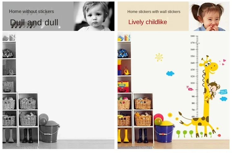 

Measure Height Wall Stickers Cartoon Giraffe Pig of Kindergarten Children's Room Chart Ruler Environmental Protection Home Decor