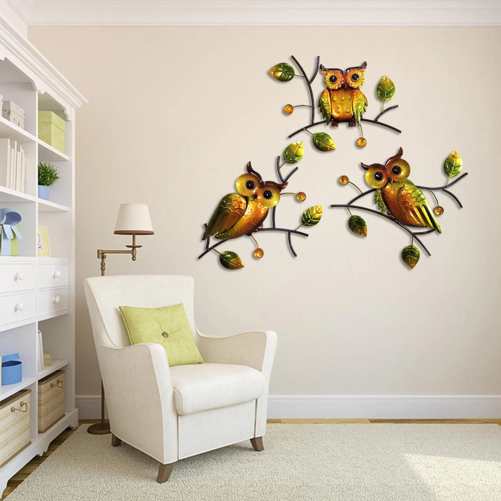

3pcs Wall Mount Decal Iron Owl Wall Statue Hanging Decor Office Hotel Decor