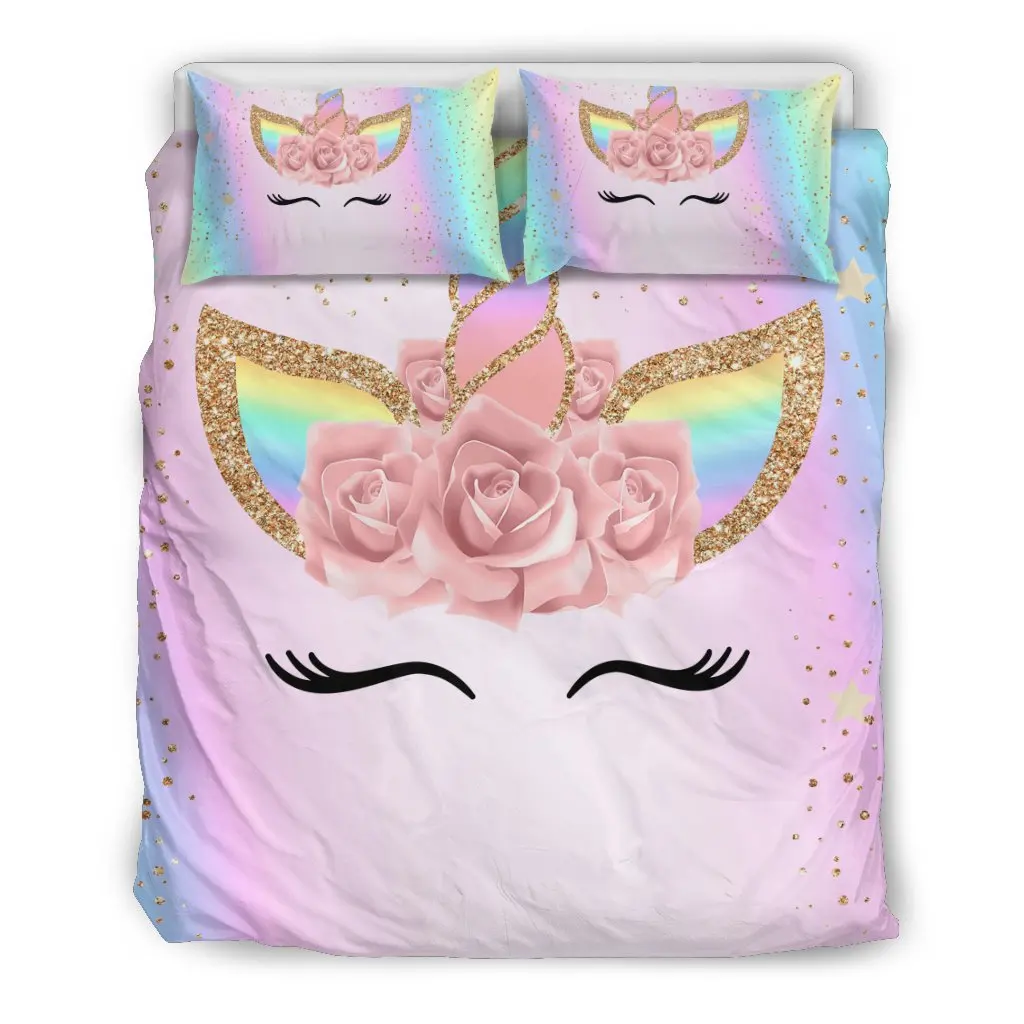 Merry Christmas Gift Color Unicorn Dream 3D Bedding Set Printed Duvet Cover Queen King Twin Size | Дом и сад