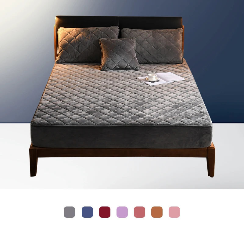 Чехол для кровати из плюшевой ткани стеганый защитный матрас толстый с защитой