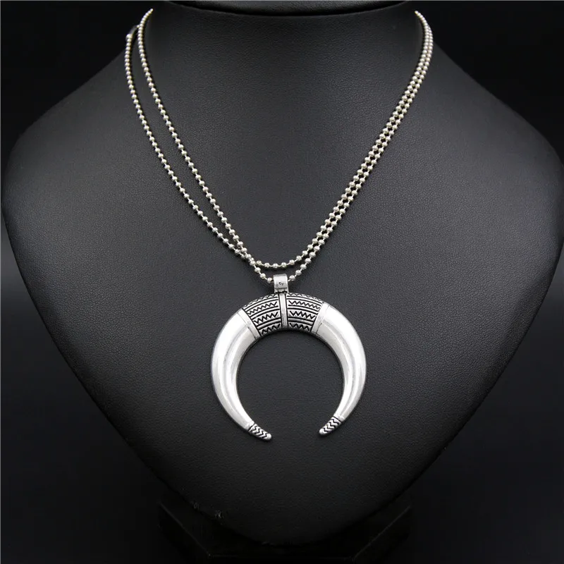 1 шт. серебряный кулон в форме рога с шариковой цепочкой ожерелье полумесяца для
