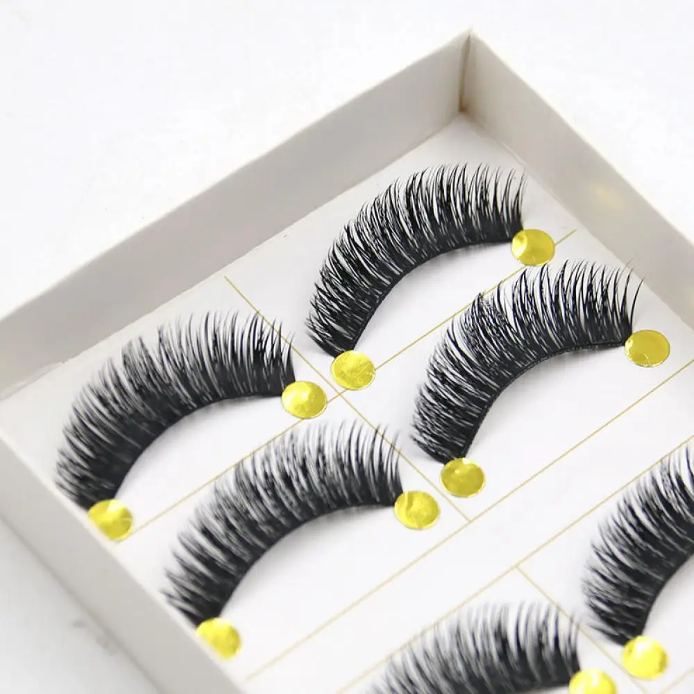 Натуральные длинные черные Накладные ресницы ручной работы 5 пар Толстые горячие