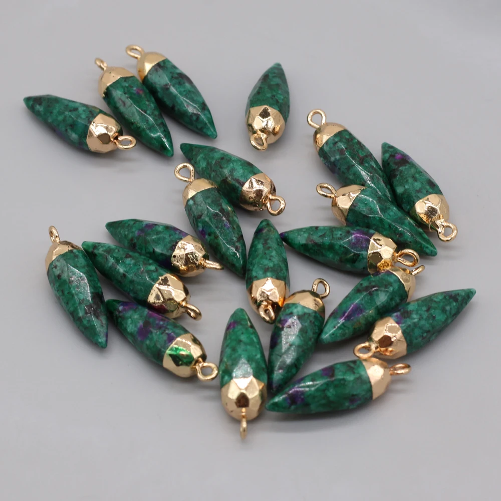 

Wholesale10PCS Natural SemStone Epidote Rhombus Gold-plated Pendant Crafts Making DIY Necklace Earrings Charm Jewelry Gift Party