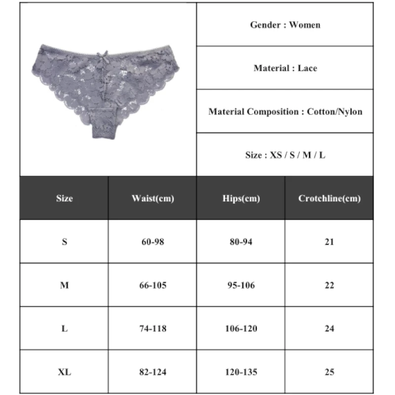

5pcs Light Gray Sexy Women's Panties Lace Thongs G-String Low Waist Briefs Underwear Female Knickers Girls Underpants